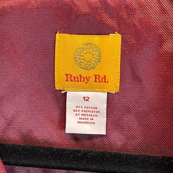 Ruby Rd Jacket Women's Size 12 Cranberry Red Metallic Button Front Drawstring - Picture 3 of 15